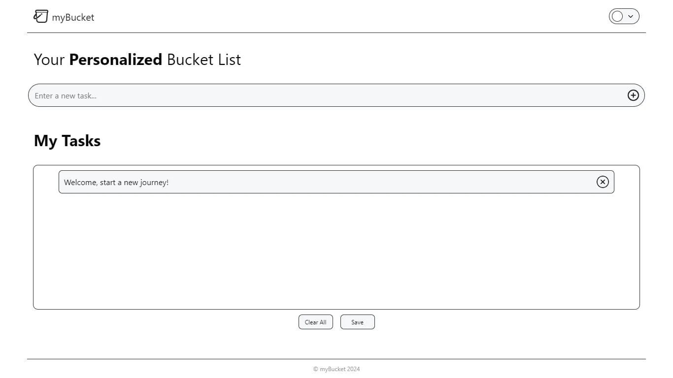 myBucket bucket list application screenshot