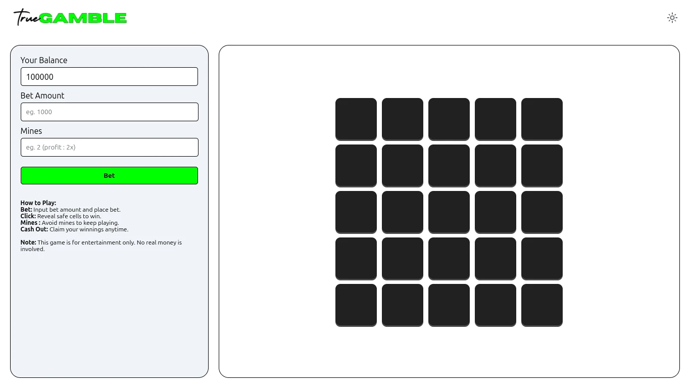trueGamble gaming platform screenshot