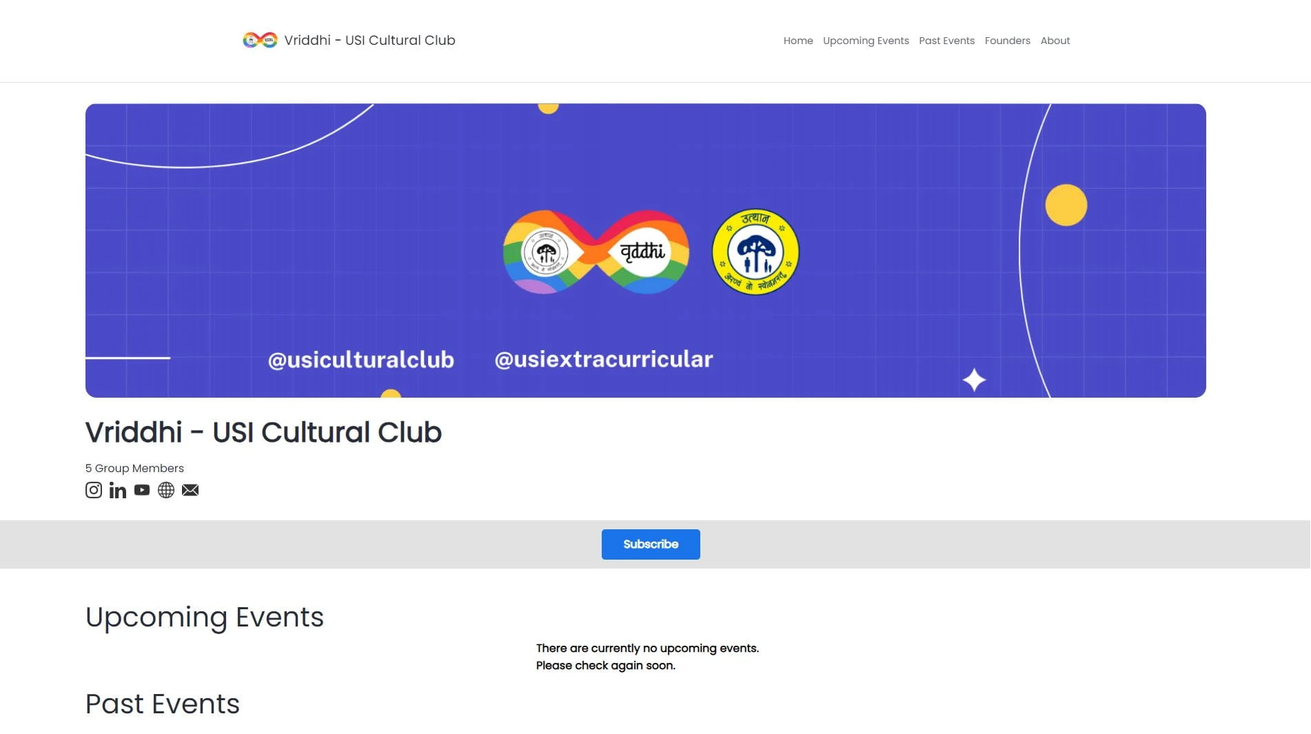 Vriddhi USI Cultural Club website screenshot